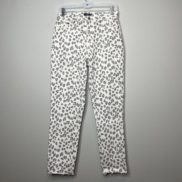 Abercrombie & Fitch White Gray Leopard Mom Jeans Size 6 Long - Picture 2 of 9